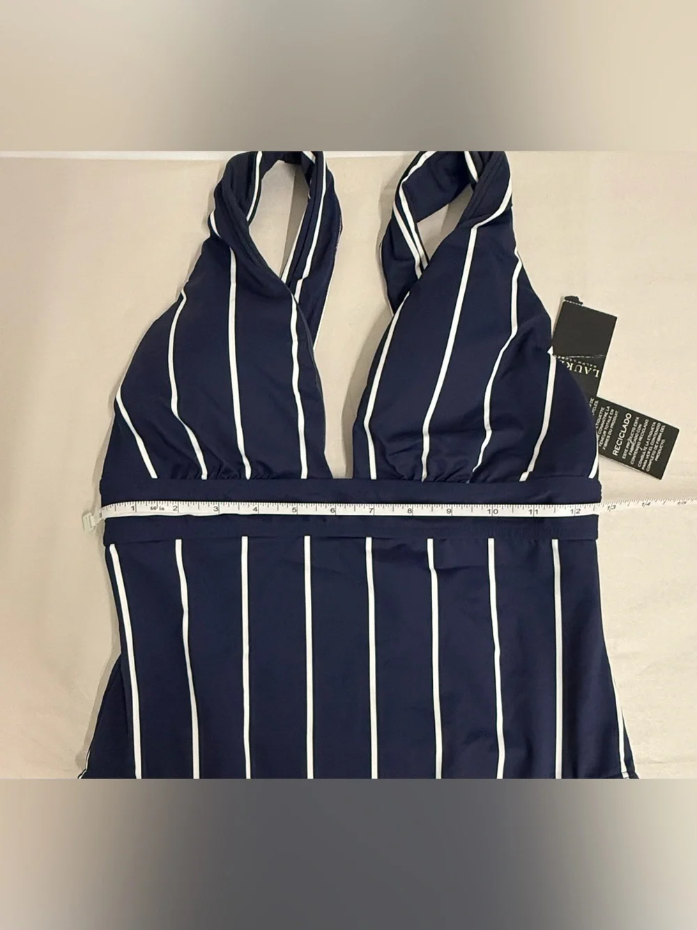 Lauren Ralph Lauren Women's Striped V-Neck One-Piece Swimsuit/Navy. US 10. R9B